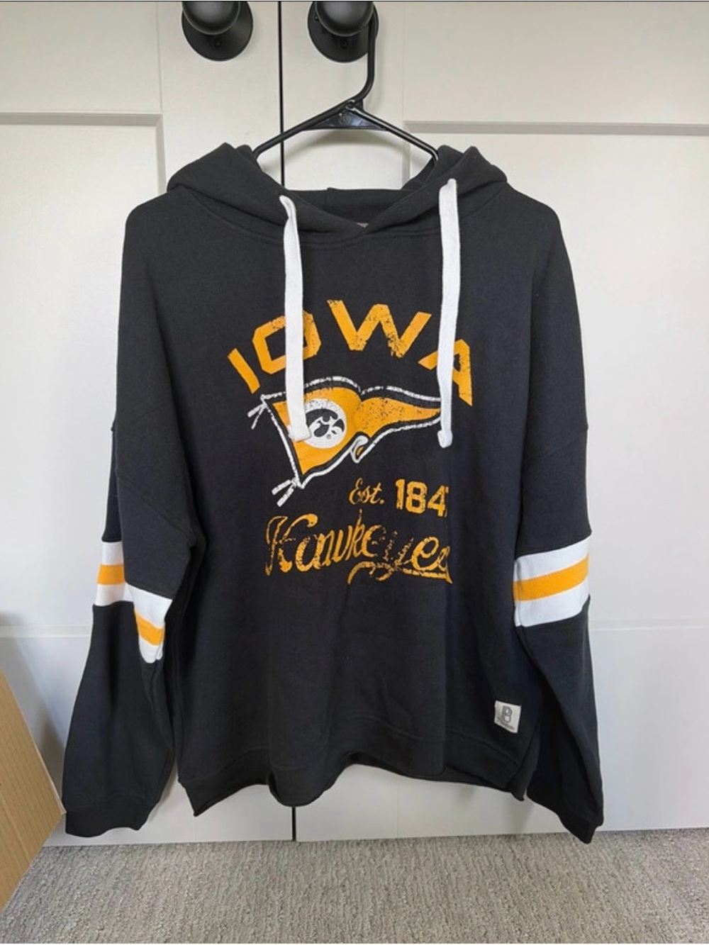 Pressbox Black Hoodie with White Drawstrings and Gold Graphic